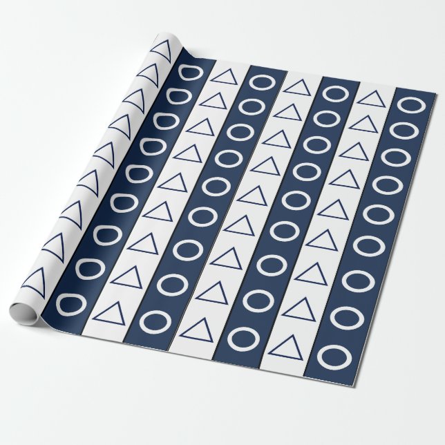 Papier Cadeau Bandes Blanches Bleues Cercle Triangle Géométrique (Déroulé)