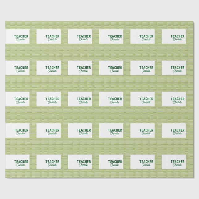 Papier Cadeau Bandes blanches vert citron professeur nom c (Plat)