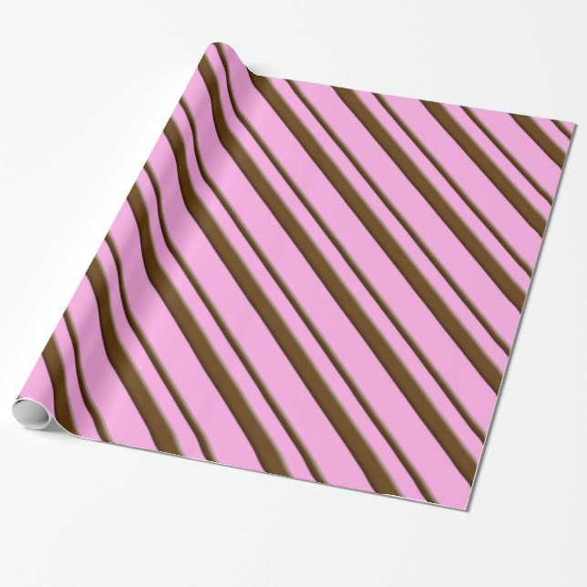 Papier Cadeau Bandes de bonbons - chocolat sur rose (Déroulé)