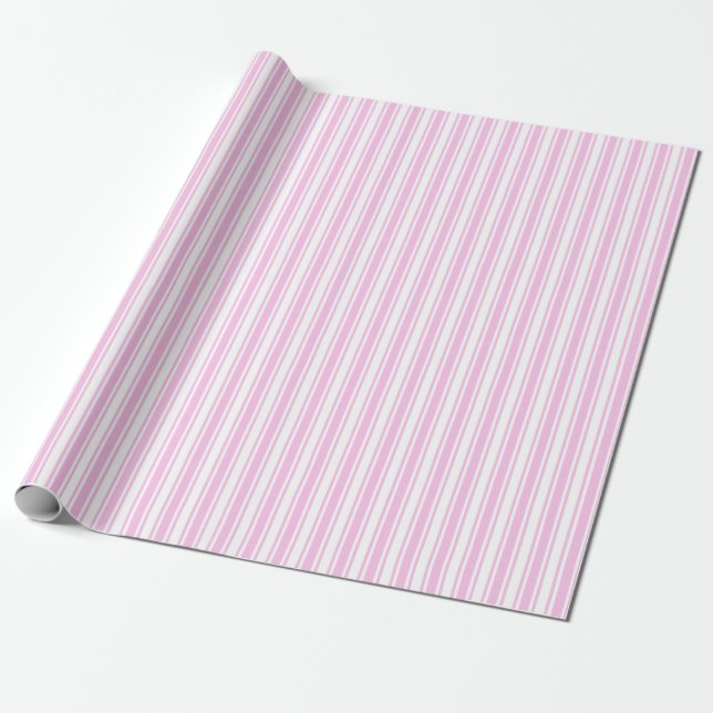 Papier Cadeau Bandes de bonbons rose clair et blanc (Déroulé)