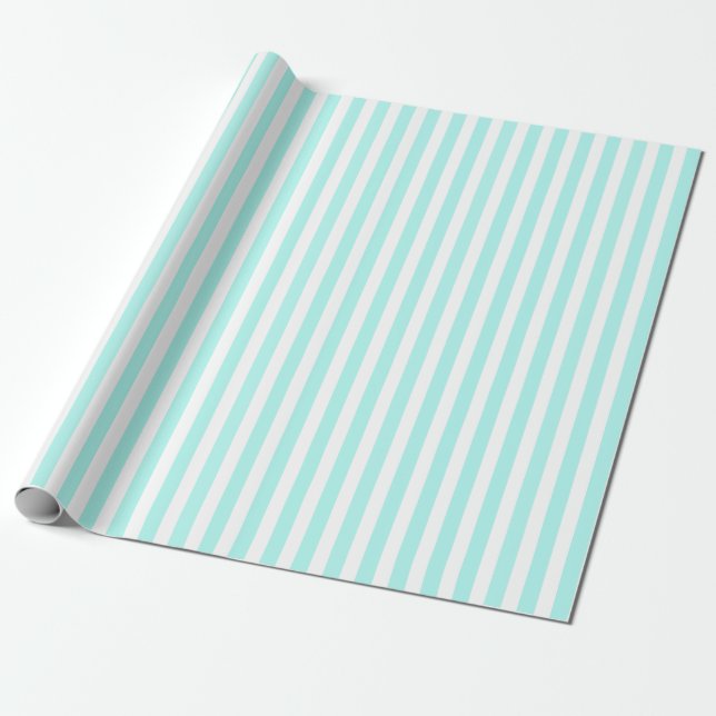 Papier Cadeau Bandes de bonbons turquoise et blanche (Déroulé)