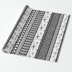 Papier Cadeau Bandes de Motifs rétro noir et blanc 1