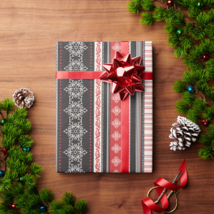 Papier Cadeau Bandes de Noël avec motif de rennes de flocon de n