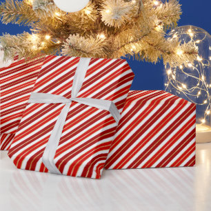 Papier Cadeau Bandes de Noël rouge, or et blanc