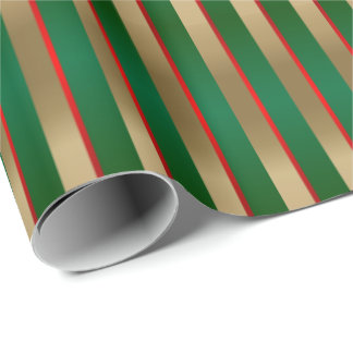 Papier Cadeau Bandes de Noël vert, rouge et or