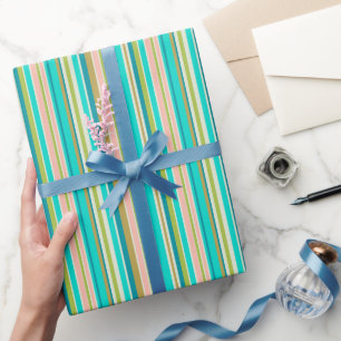 Papier Cadeau Bandes de pêche et turquoise roses rétro-verticale