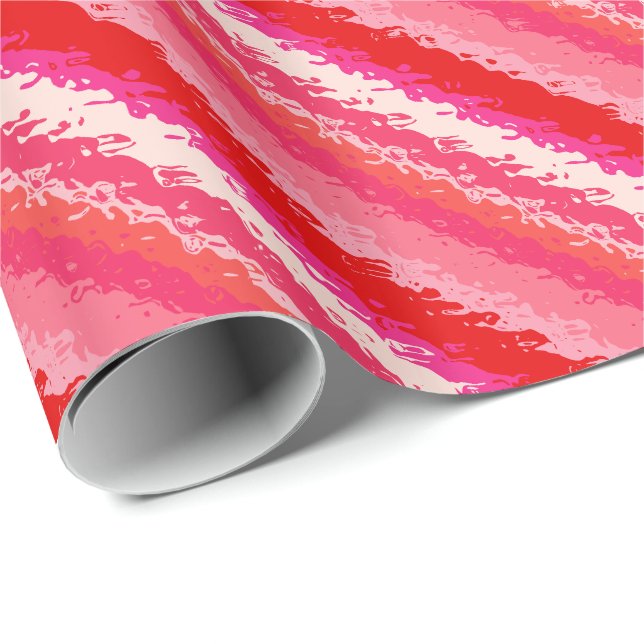 Papier Cadeau Bandes de verre - nuances de corail (Coin rond)