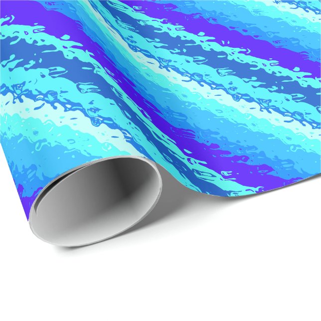 Papier Cadeau Bandes de verre - tons bleu océan (Coin rond)