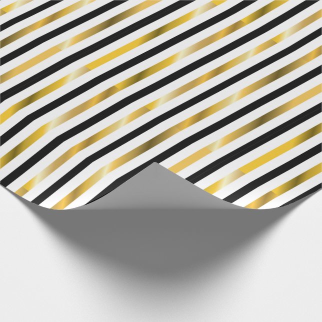 Papier Cadeau Bandes d'or et de noir (Coin)