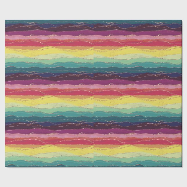 Papier Cadeau Bandes dorées arc-en-ciel  (Couture)