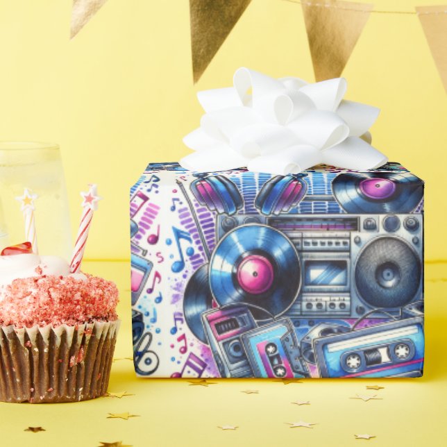 Papier Cadeau Bandes et boites de cassettes (Fête d'anniversaire)