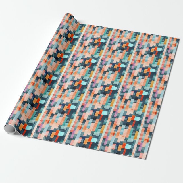 Papier Cadeau Bandes géométriques multicolores, motif tendance. (Déroulé)