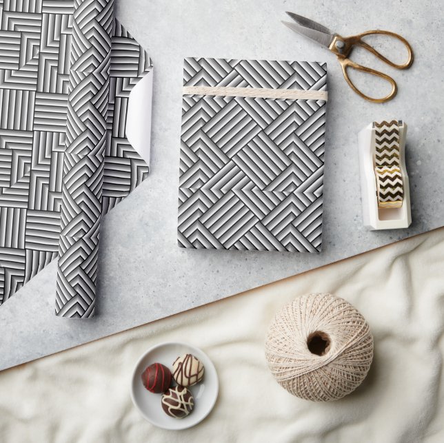Papier Cadeau Bandes modernes en noir, blanc et gris - cool (Artisanat)