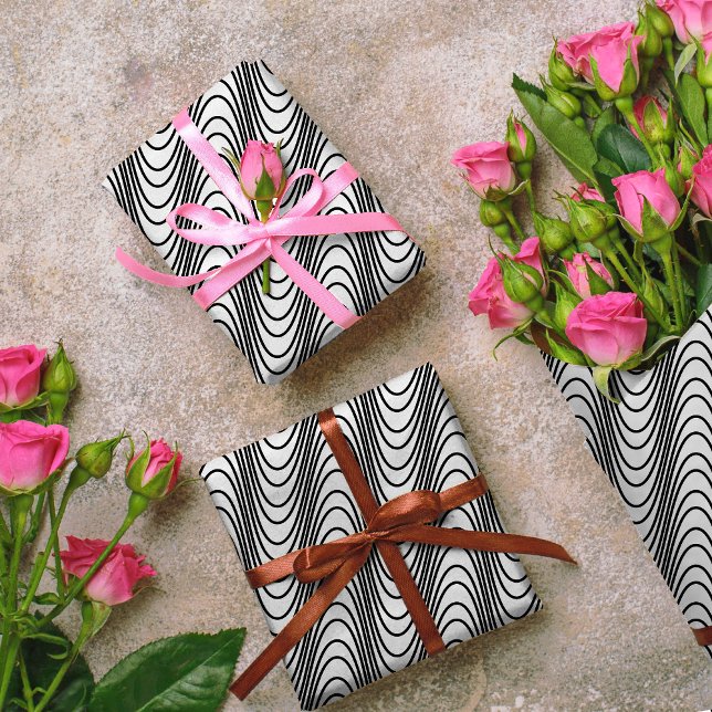 Papier Cadeau Bandes Moiré Noir et Blanc - Trippy Abstrait (Créateur téléchargé)