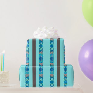Papier Cadeau Bandes Ornementales Africaines Turquoise & Charbon