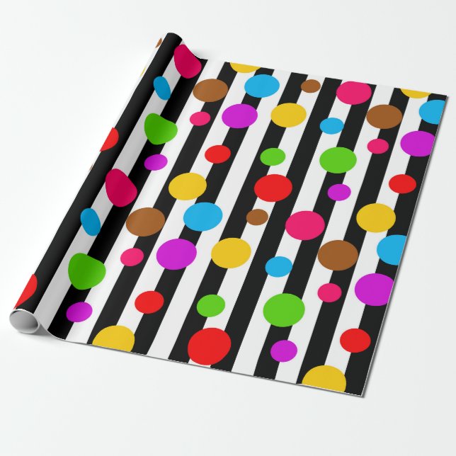 Papier Cadeau Bandes Pois colorées (Déroulé)