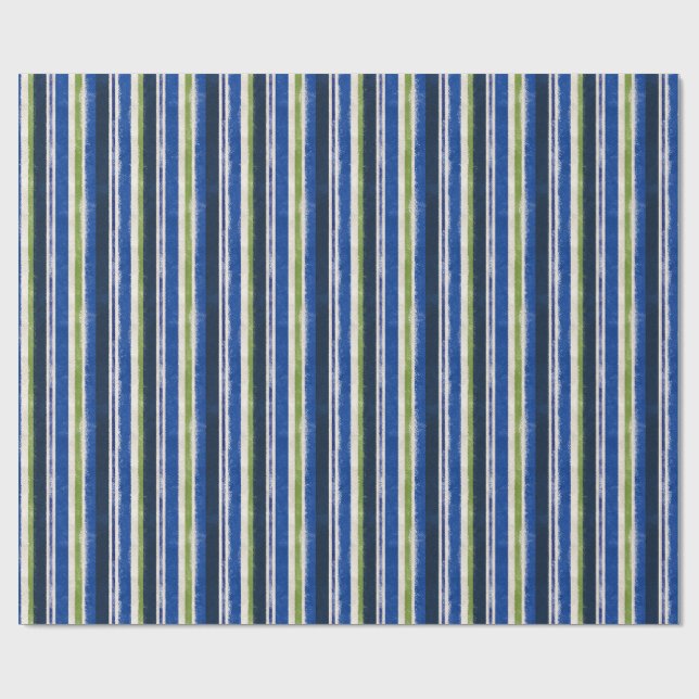 Papier Cadeau Bandes rayées prépa bleu marine et vert (Plat)