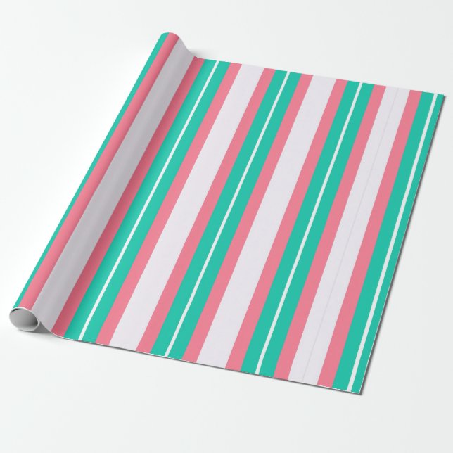 Papier Cadeau Bandes rétro - Rose Turquoise (Déroulé)