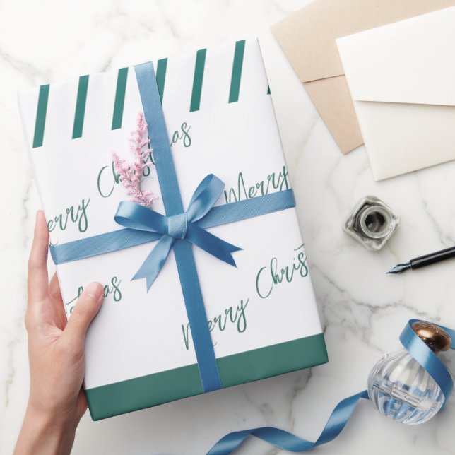 Papier Cadeau Bandes vertes | Joyeux Noël (Cadeaux)