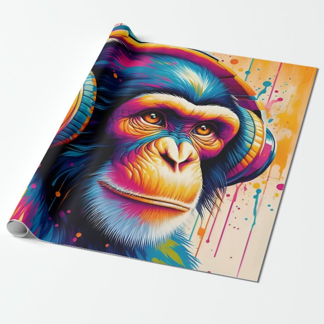 Papier Cadeau Banksy DJ Monkey Gorilla Chimp (Déroulé)