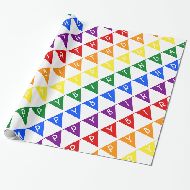 Papier Cadeau Bannières d'anniversaire arc-en-ciel (Déroulé)