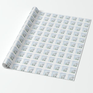 Papier Cadeau Baptême Agneau Garçon Bleu, Personnalisable