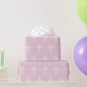 Papier Cadeau Baptême Christening Cross Confirmation Girl Rose