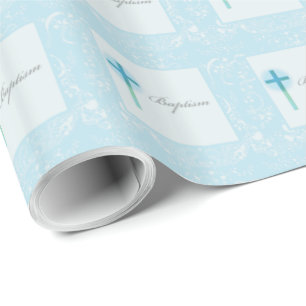 Papier Cadeau Baptême de garçon au dentelle bleue