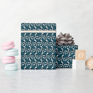 Papier Cadeau Baptême Fille Garçon Anniversaire Géométrique Blan