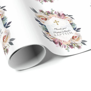 Papier Cadeau Baptême géométrique bleu-bleu-rose