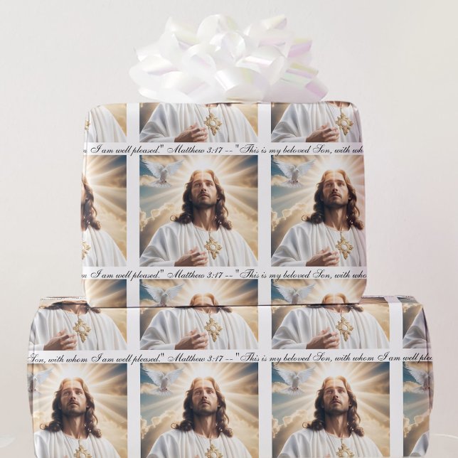 Papier Cadeau Baptême Jésus Saint Esprit colombe Matthieu 3:17 T (Créateur téléchargé)