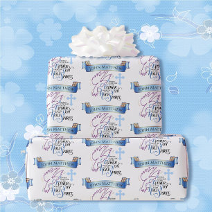 Papier Cadeau Baptisé Saint-Esprit Garçon's Blue White Cross Dov