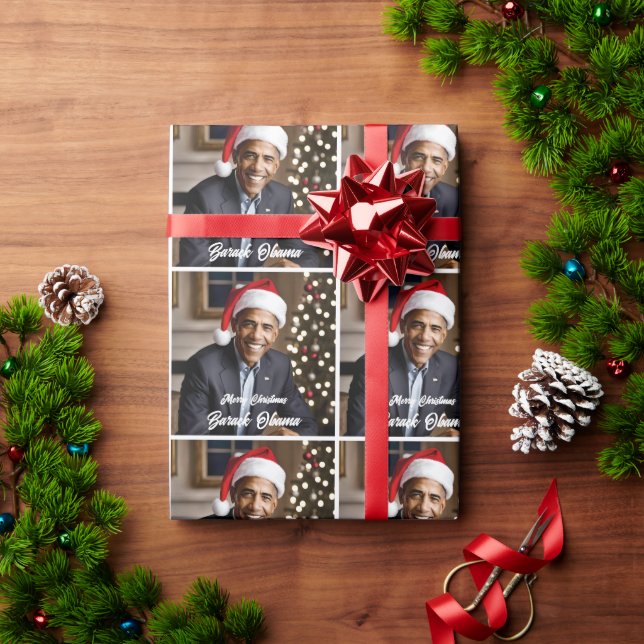 Papier Cadeau Barack Obama à Noël à Santa Hat (Cadeau de vacances)