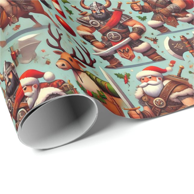 Papier Cadeau Barbarian-Themed Christmas Wrapping Paper (Coin rond)