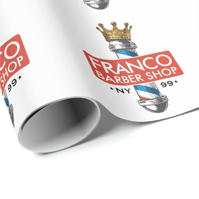 Papier Cadeau Barber Hair Shop King Crown Barber Pole Hair Salon (Coin rond)