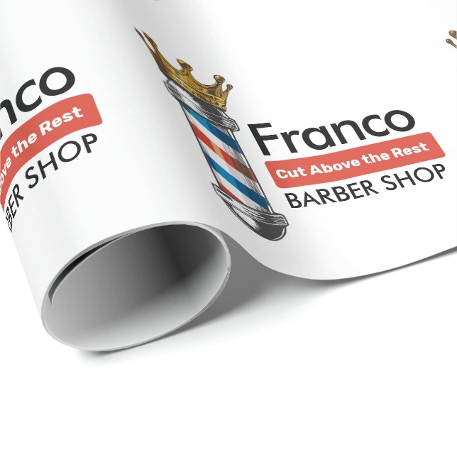 Papier Cadeau Barber Hair Shop King Crown Barber Pole Hair Salon (Coin rond)