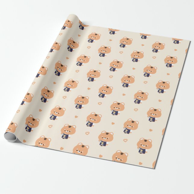 Papier Cadeau Barista Tigre Mignon (Déroulé)