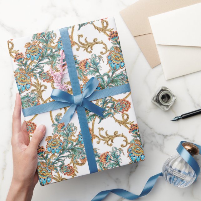 Papier Cadeau Baroque Floral Élégant Doré (Cadeaux)
