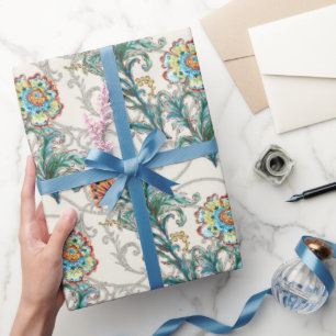Papier Cadeau Baroque Floral Élégant Doré 