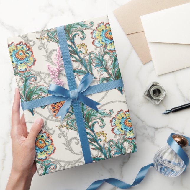 Papier Cadeau Baroque Floral Élégant Doré  (Cadeaux)