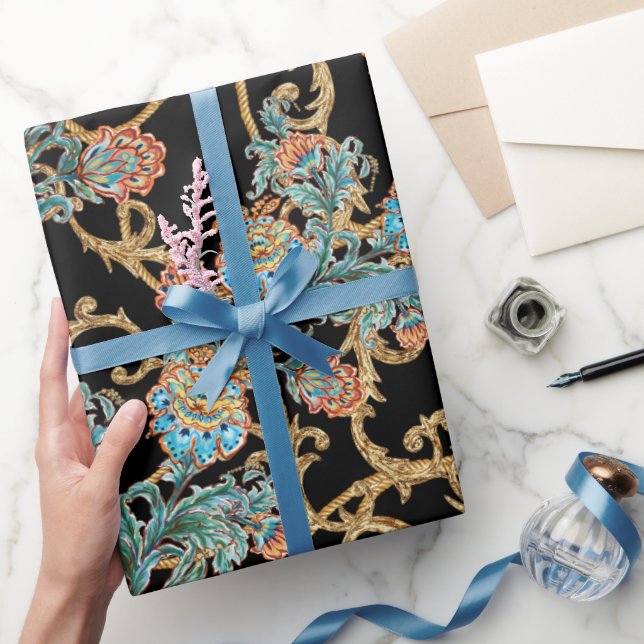 Papier Cadeau Baroque Floral Élégant Doré (Cadeaux)