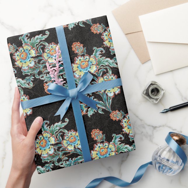 Papier Cadeau Baroque Floral Élégant Doré  (Cadeaux)