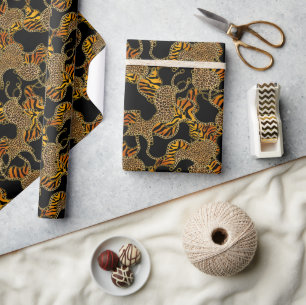 Papier Cadeau Baroque Urbain Chaînes en Or Imprimé Animal