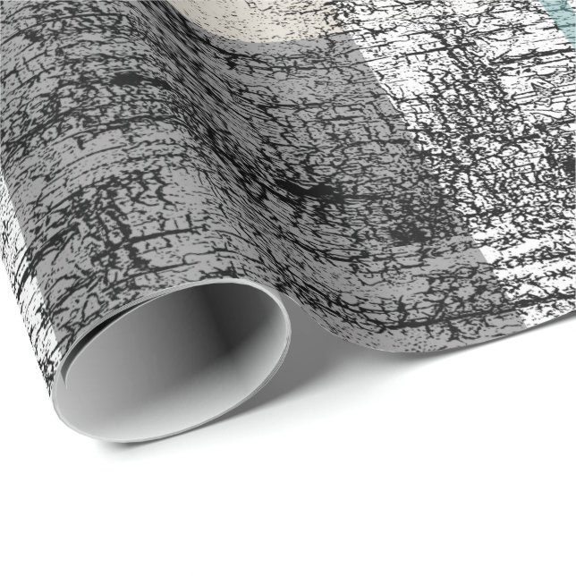 Papier Cadeau Barque d'écorce d'arbre plaid Nature Turquoise gri (Coin rond)