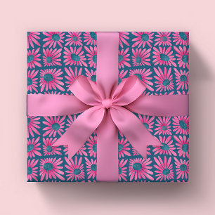 Papier Cadeau Barrage floral moderne imprimé rose marguerite