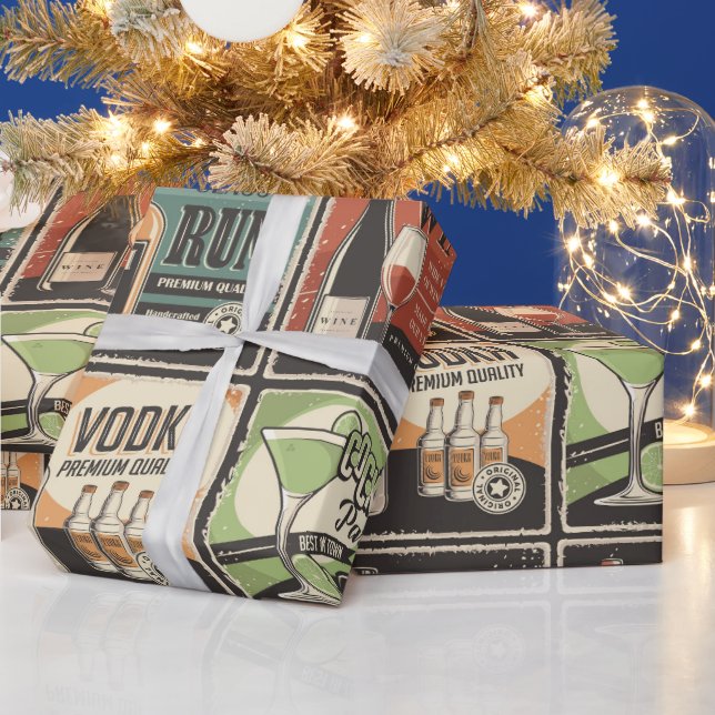 Papier Cadeau Barre d'apparence vintage Carreaux de boisson (Vacances)