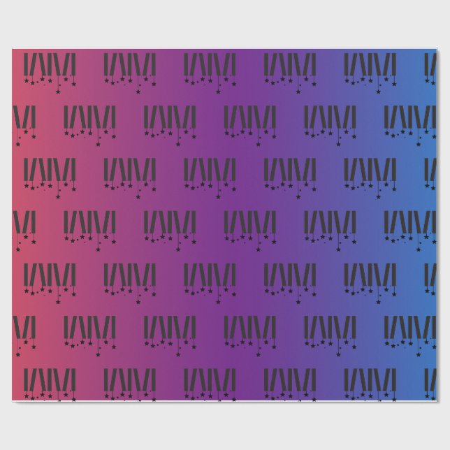 Papier Cadeau Barres et étoiles WMSA Noir sur Gradient Mat 6 pi (Plat)