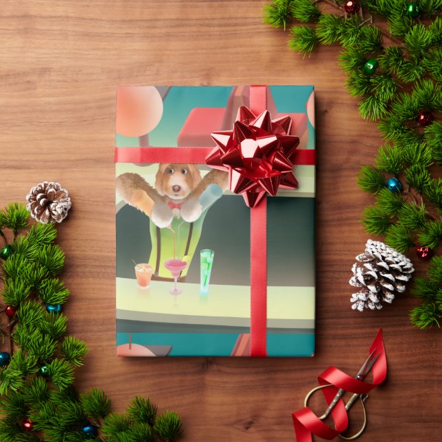 Papier Cadeau Bartending Dog in Retro Bar (Cadeau de vacances)