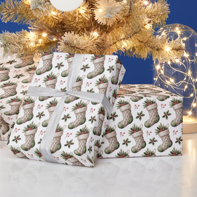 Papier Cadeau Bas de Noël Baies d'hiver (Vacances)