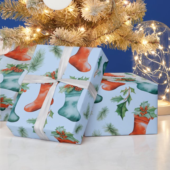 Papier Cadeau Bas de Noël Baies d'hiver Noël (Vacances)